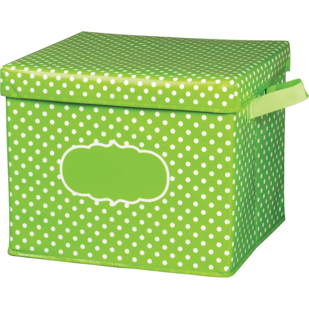 Front. Teacher Created Resources - Teacher Created Resources Lime Polka Dots Storage Box.