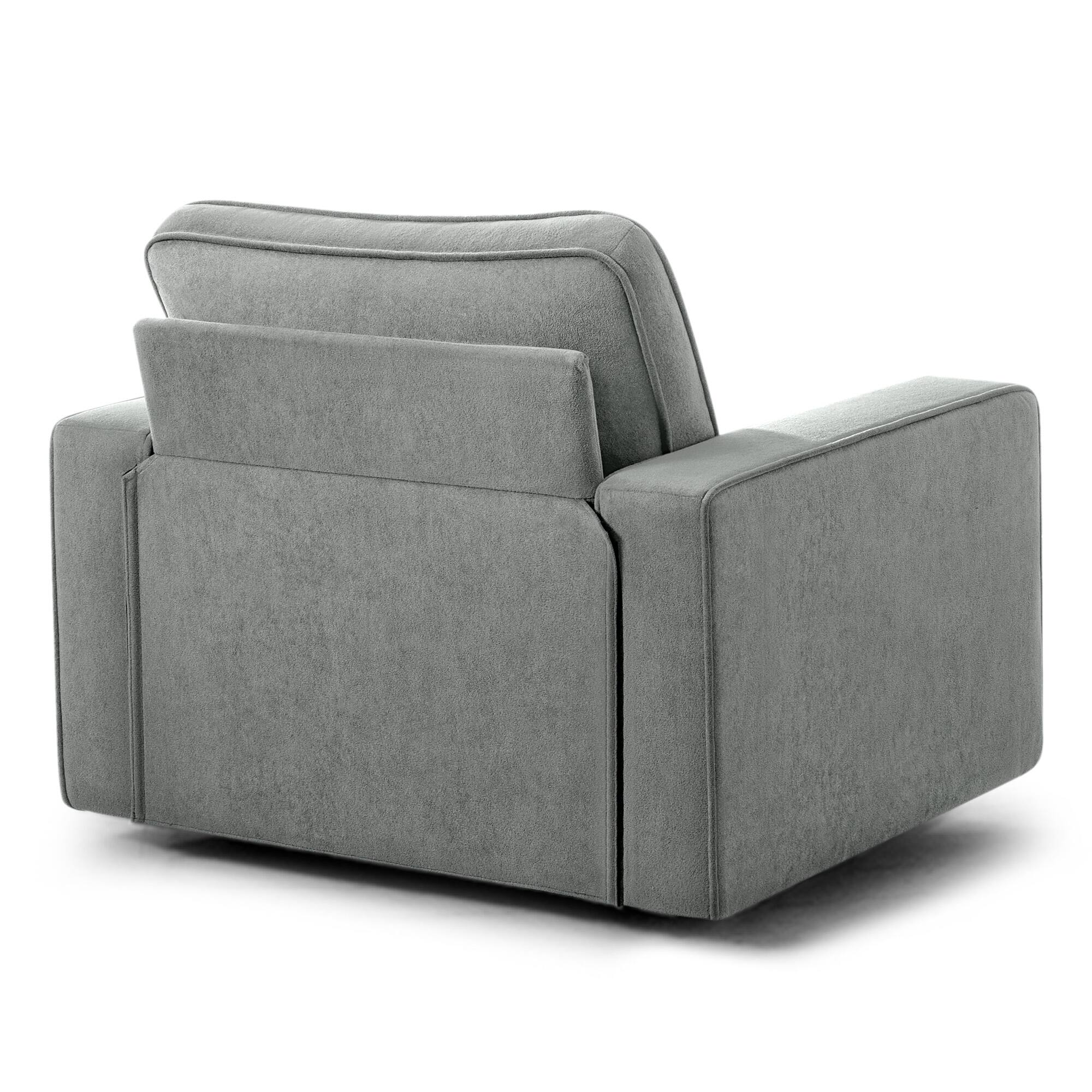 Back. Brick Attic - 36.2"Wide Swivel Accent Chair,360° Rotation Upholstered Comfortable Cushioned Seating, Pillowback Glider Rocking Chair - Grey.