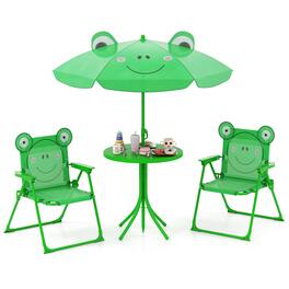 Costway - Kids Picnic Table & Chair Set with 2 Folding Chairs & Height Adjustable Umbrella - Green