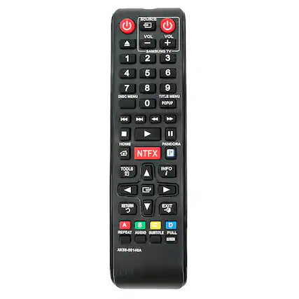 SOURCE
VOL + VOL -
SAMSUNG TV
1 2 3 4 5 6 7
DISC MENU
8 0 9
TITLE MENU
POPUP
ESIR
H4
D
I
HOME
PANDORA
NTFX
P
TOOLS
INFO
RETURN
C EXIT
A C D
REPEAT AUDIO SUBTITLE FULL SCREEN
AK59-00146A