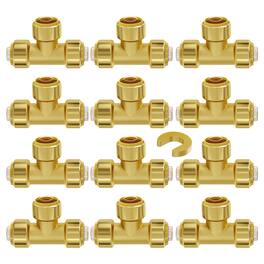 VEVOR - Pipe Fittings, 1/2" 12PCS Tee Brass Pipe Fittings, Push-Fit Pipe Connector Brass Air Fittings - Brass color