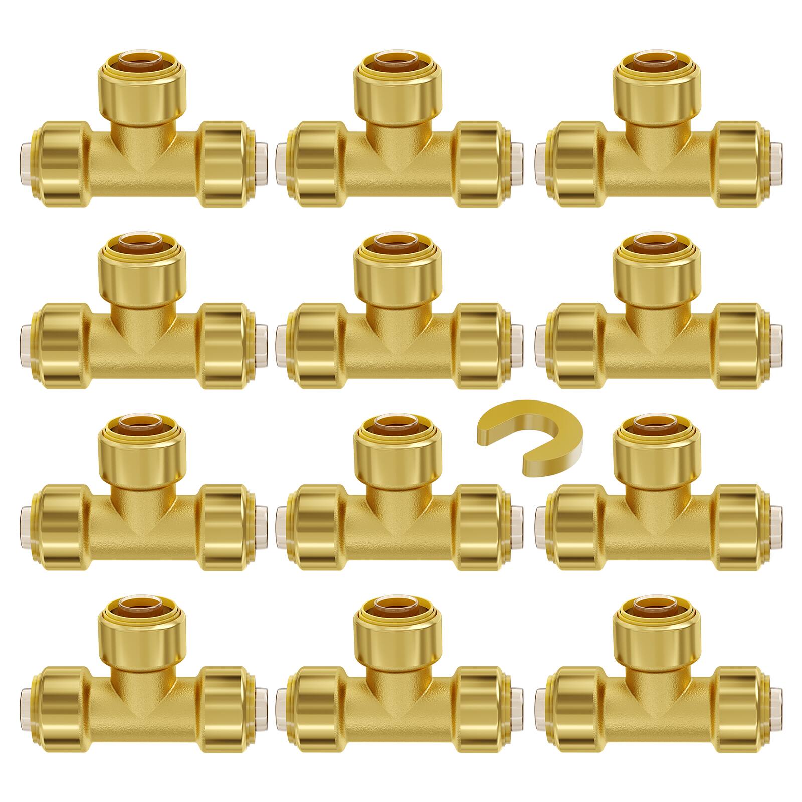Front. VEVOR - Pipe Fittings, 1/2" 12PCS Tee Brass Pipe Fittings, Push-Fit Pipe Connector Brass Air Fittings - Brass color.
