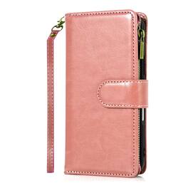 Kitcheniva - PU Leather Phone Wallet Zipper With Tempered Glass For iPhone 17 Pro - Rose Gold