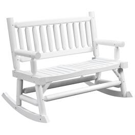 Outsunny - 2-Person Wood Rocking Chair with Log Design, Heavy Duty Loveseat with Wide Curved Seats for Patio, Backyard, Garden - White