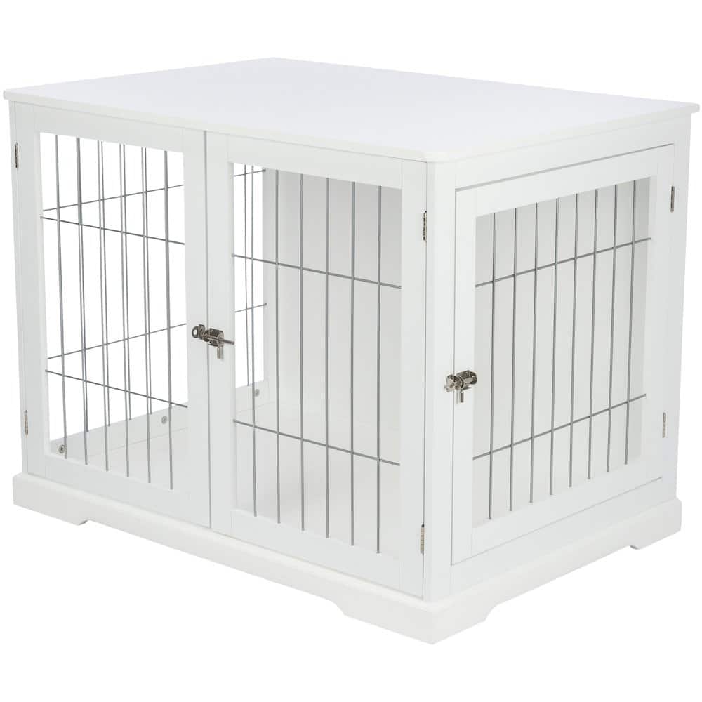 TRIXIE - Dog Crate, Wooden Indoor Kennel Furniture for Dogs Up to 66 lb - White