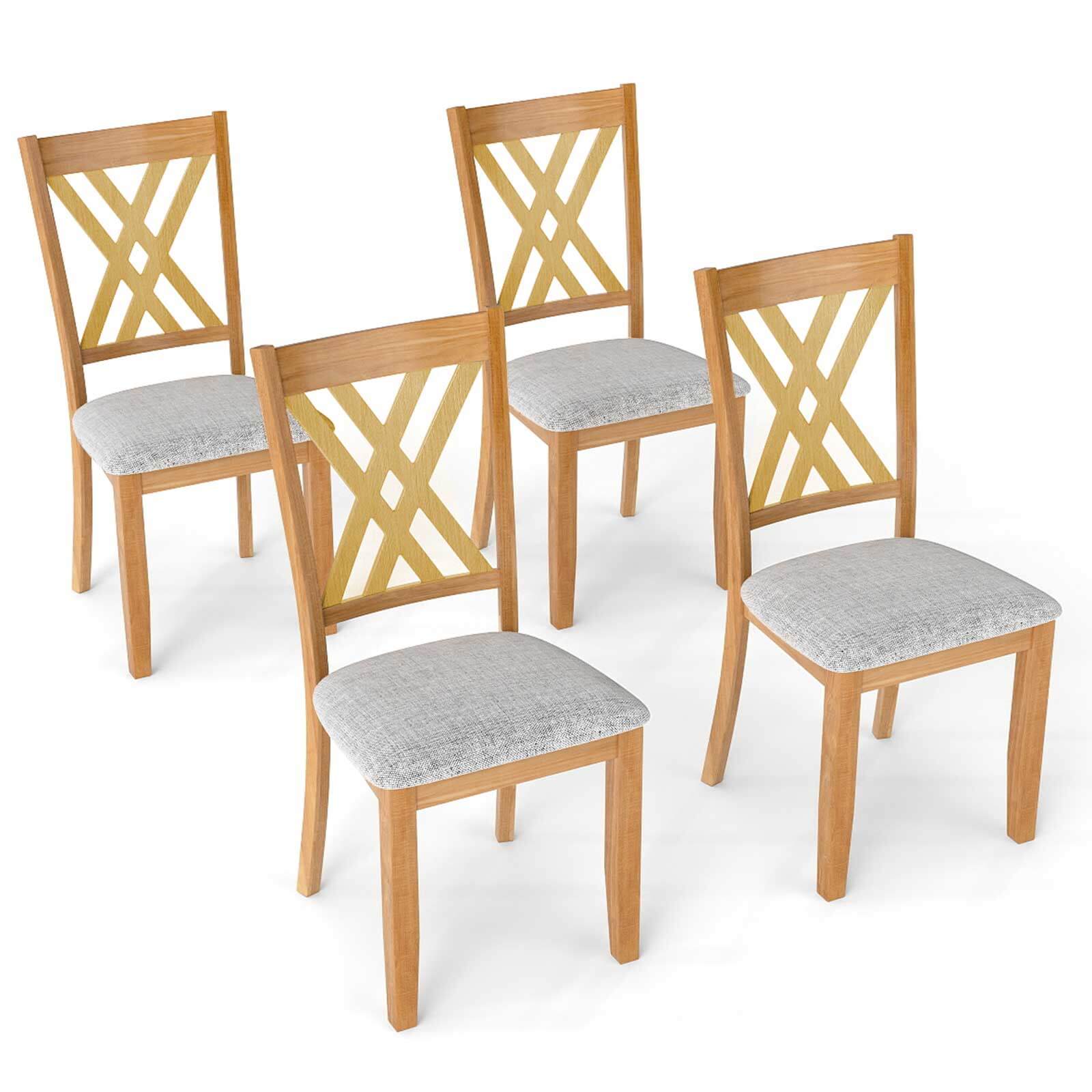 Costway - 4 PCS Linen Fabric Upholstered Kitchen Armless Chairs with Rubber Wood Frame - Natural