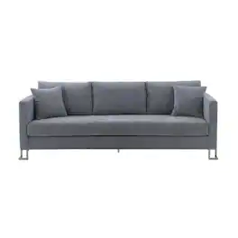 Armen Living - Heritage Gray Fabric Upholstered Sofa with Brushed Stainless Steel Legs - Gray