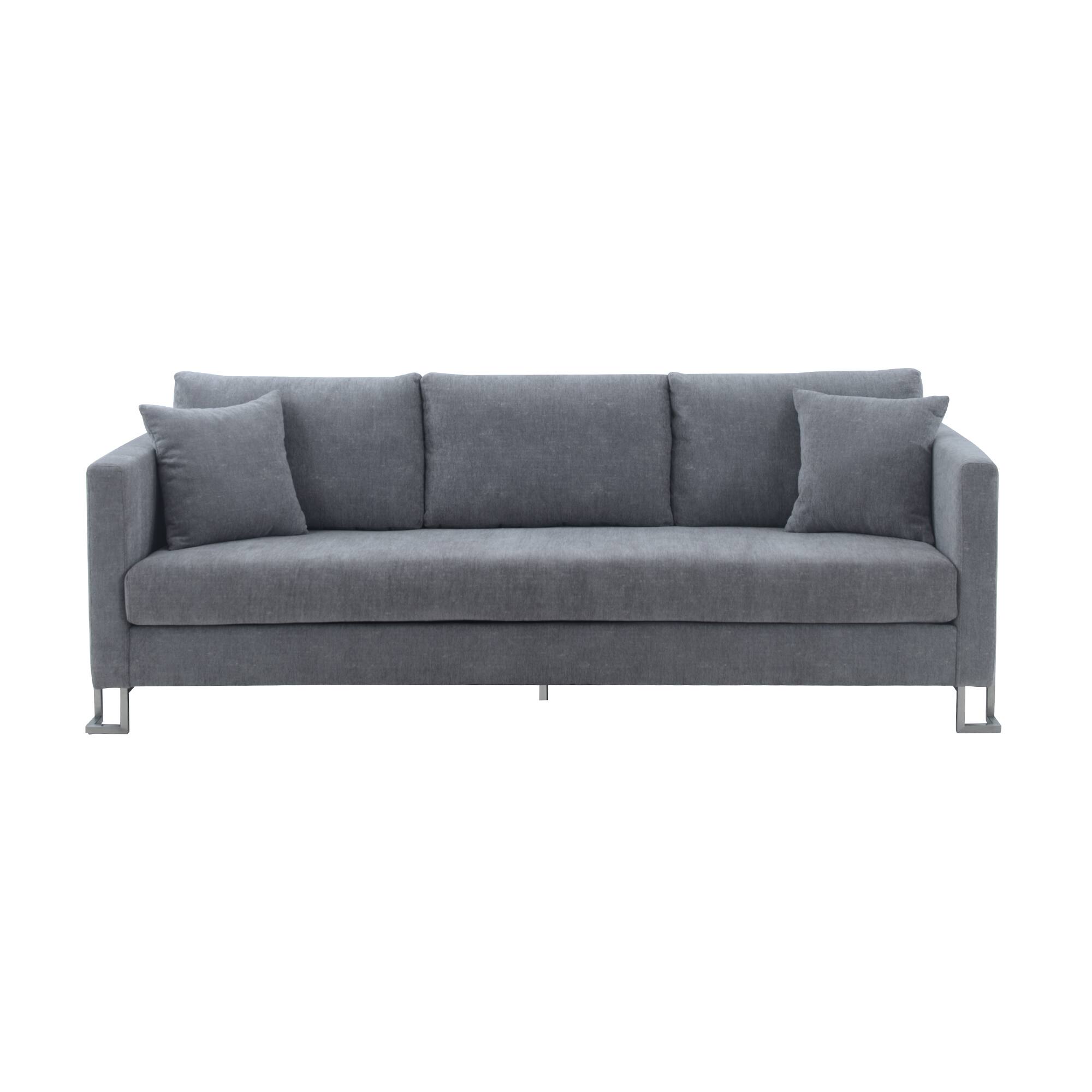 Front. Armen Living - Heritage Gray Fabric Upholstered Sofa with Brushed Stainless Steel Legs - Gray.