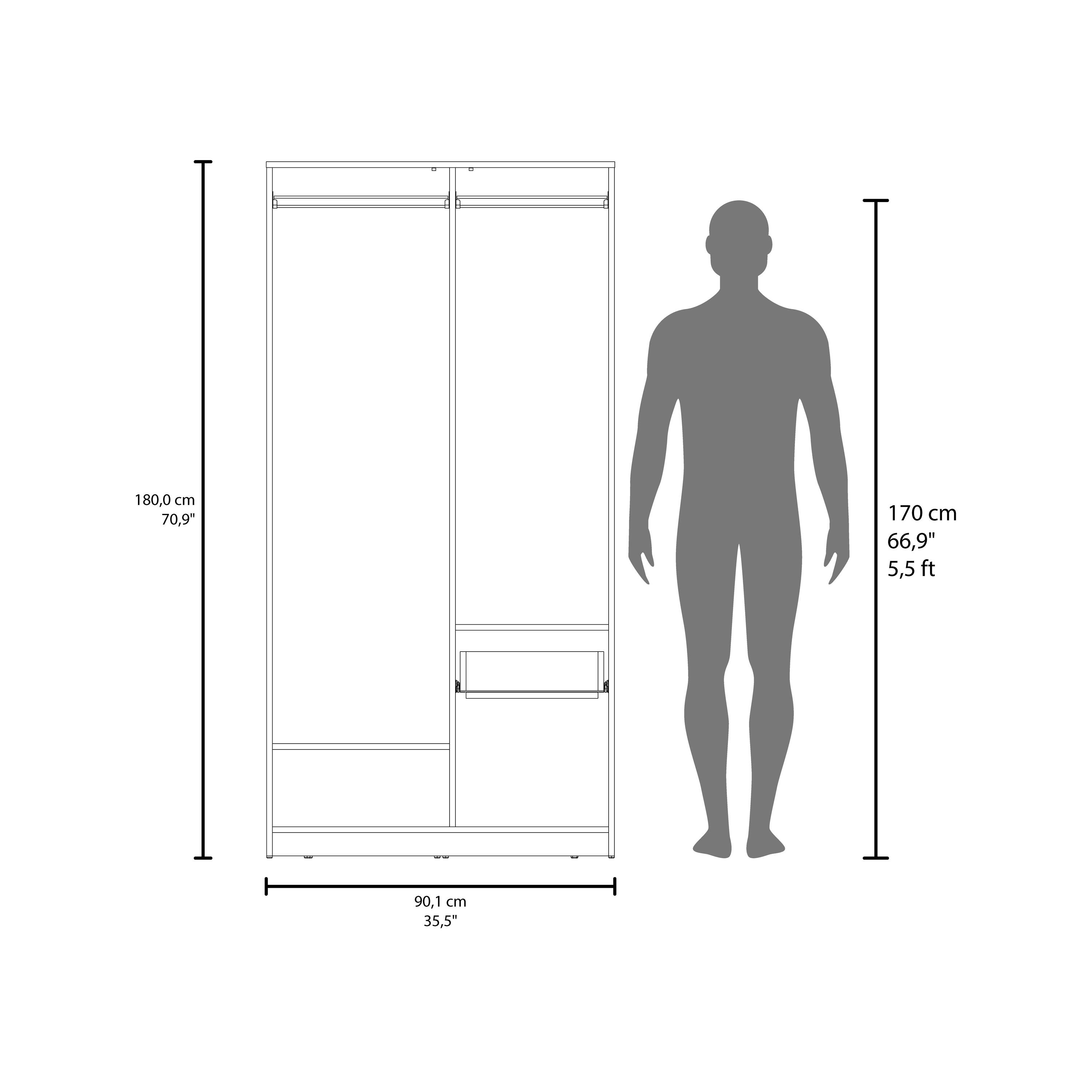 180,0 cm 70,9", 170 cm 66,9" 5,5 ft, 90,1 cm 35,5"