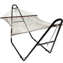 Sunnydaze - Large Cotton Hammock with Universal Steel Stand - Off-white