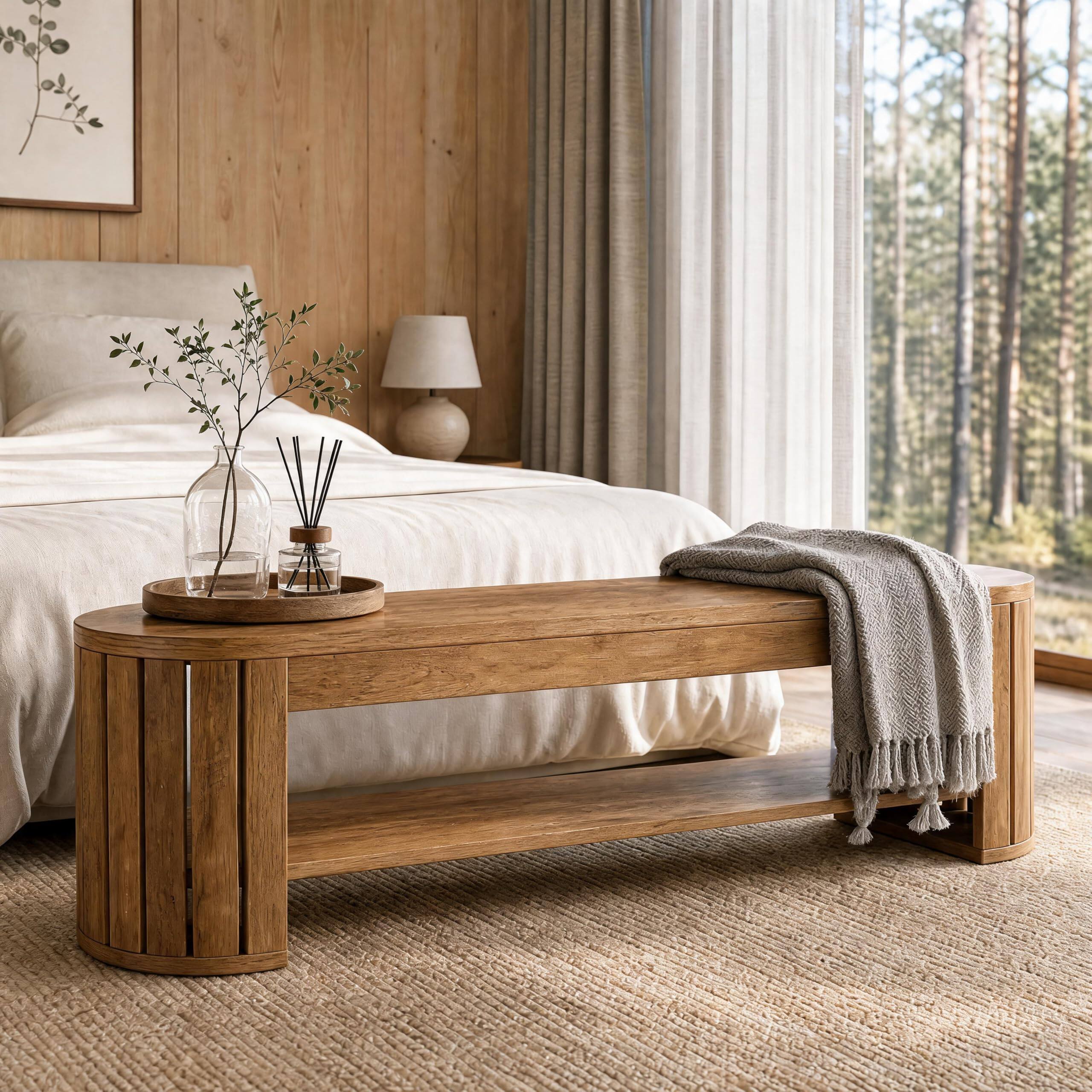 Alt View 1. Tribesigns - 63" 2-Tier Wooden Shoe Storage Bench - Brown.