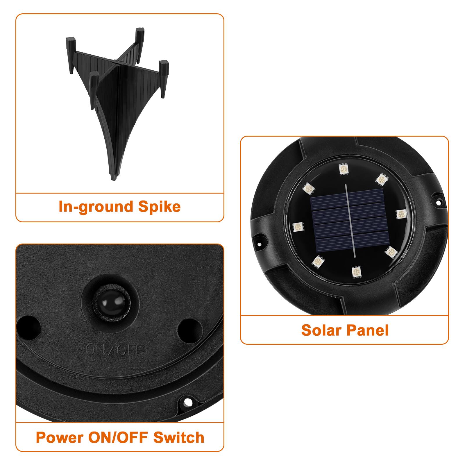 In-ground Spike  
Solar Panel  
Power ON/OFF Switch
