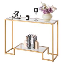 VEVOR - 2-Tier Glass Console Table, Modern Rectangle Sofa Side Table with Tempered Glass Top and Iron Legs - Gold