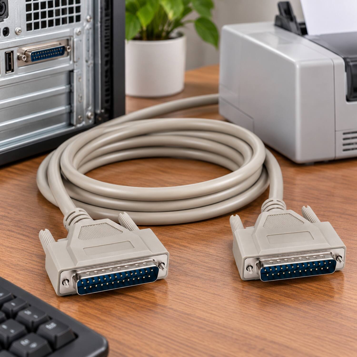 Left. Sanoxy - 15ft IEEE-1284 DB25M/M Parallel Cable - Beige.
