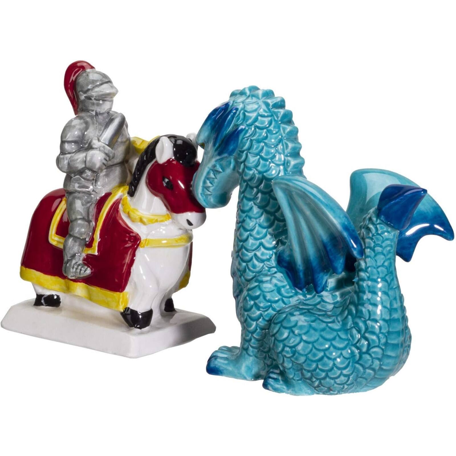 Alt View 2. Pacific Trading - Knight on Horse and Dragon Ceramic Salt and Pepper Shakers Set - Multicolor.