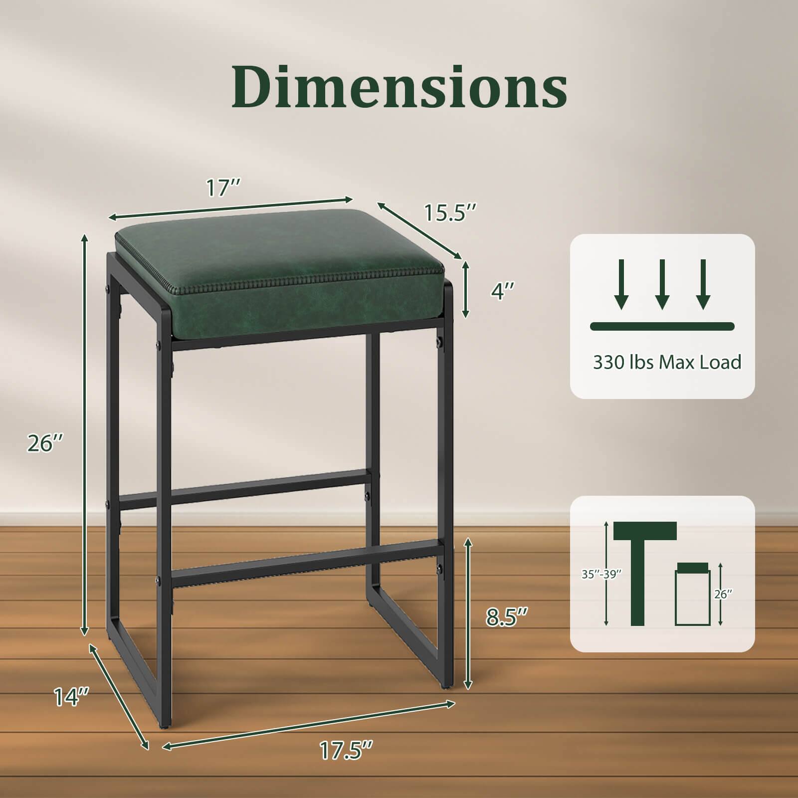 Dimensions: 17" x 15.5" x 4"  
Max Load: 330 lbs  
26" x 14" x 8.5"  
T: 35"-39"