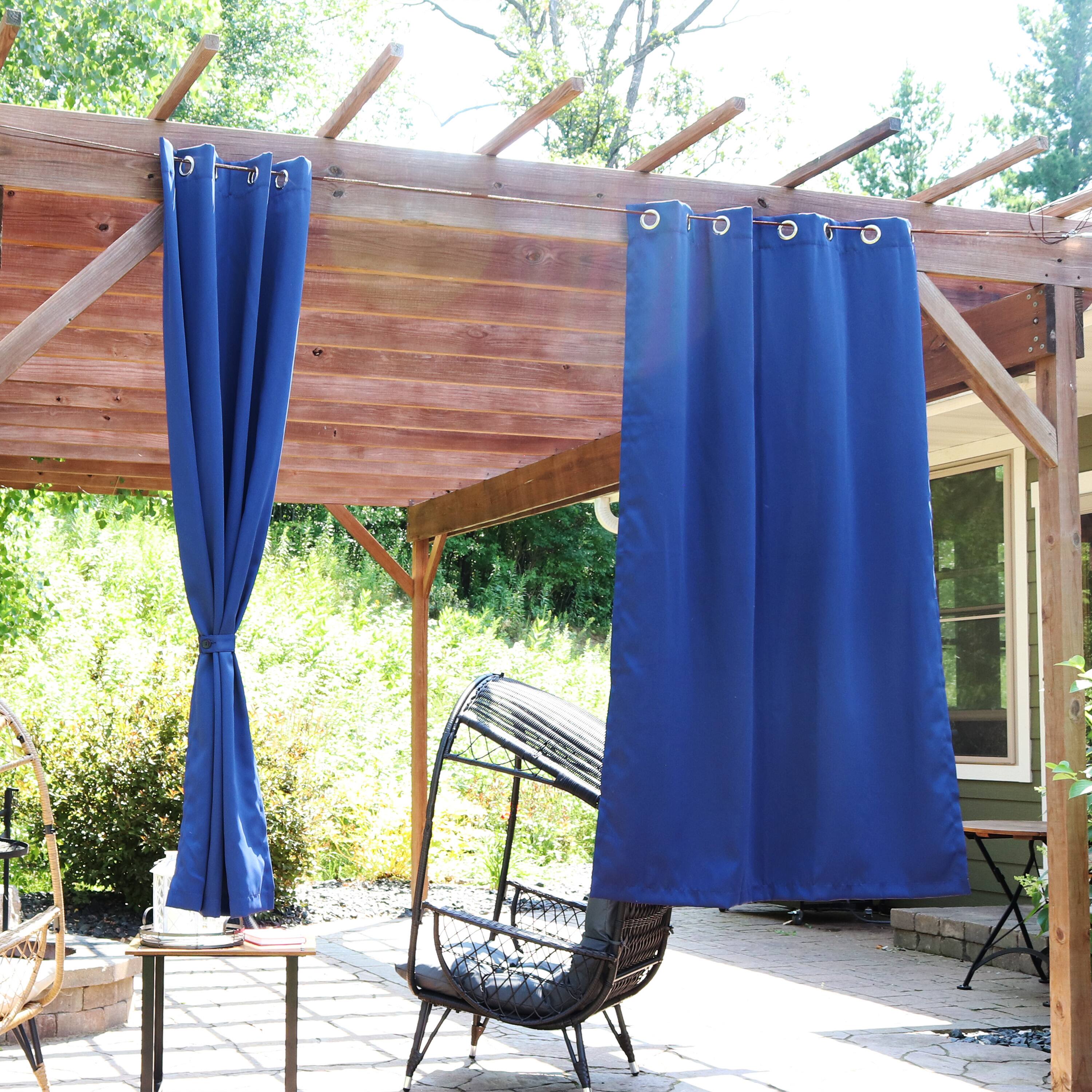 Alt View 1. Sunnydaze - Outdoor Blackout Curtain Panel - 52 in x 84 in - Set of 2 - Blue.