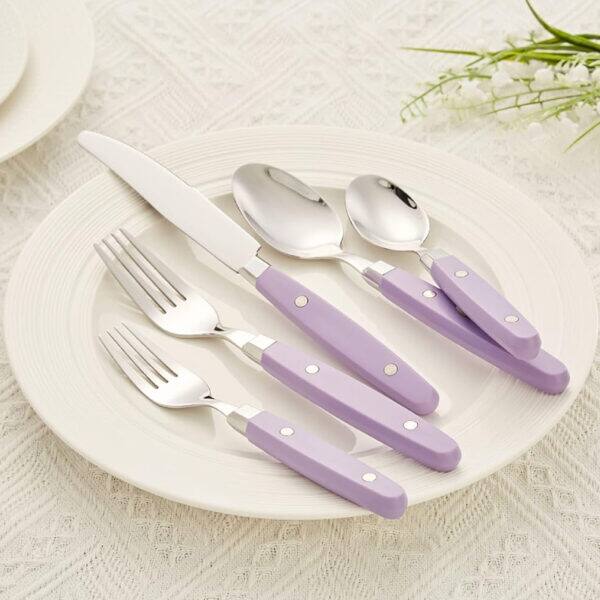 Alt View 1. Furno Fusion - Flatware Set With Rivet Lilac Handle - Lilac.