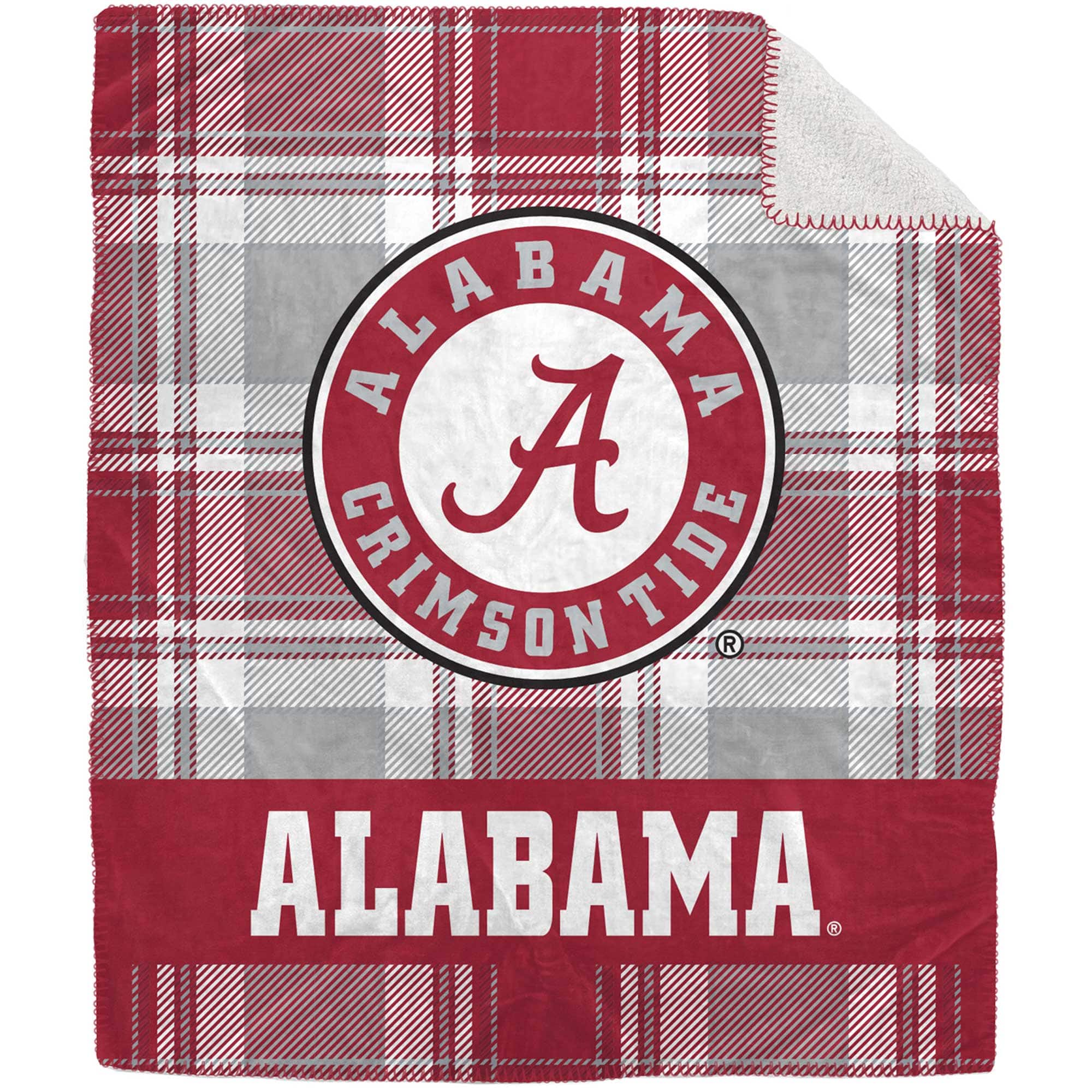 Pegasus - Alabama Crimson Tide 50" x 60" Plaid Flannel Sherpa Plush Blanket - Multicolor