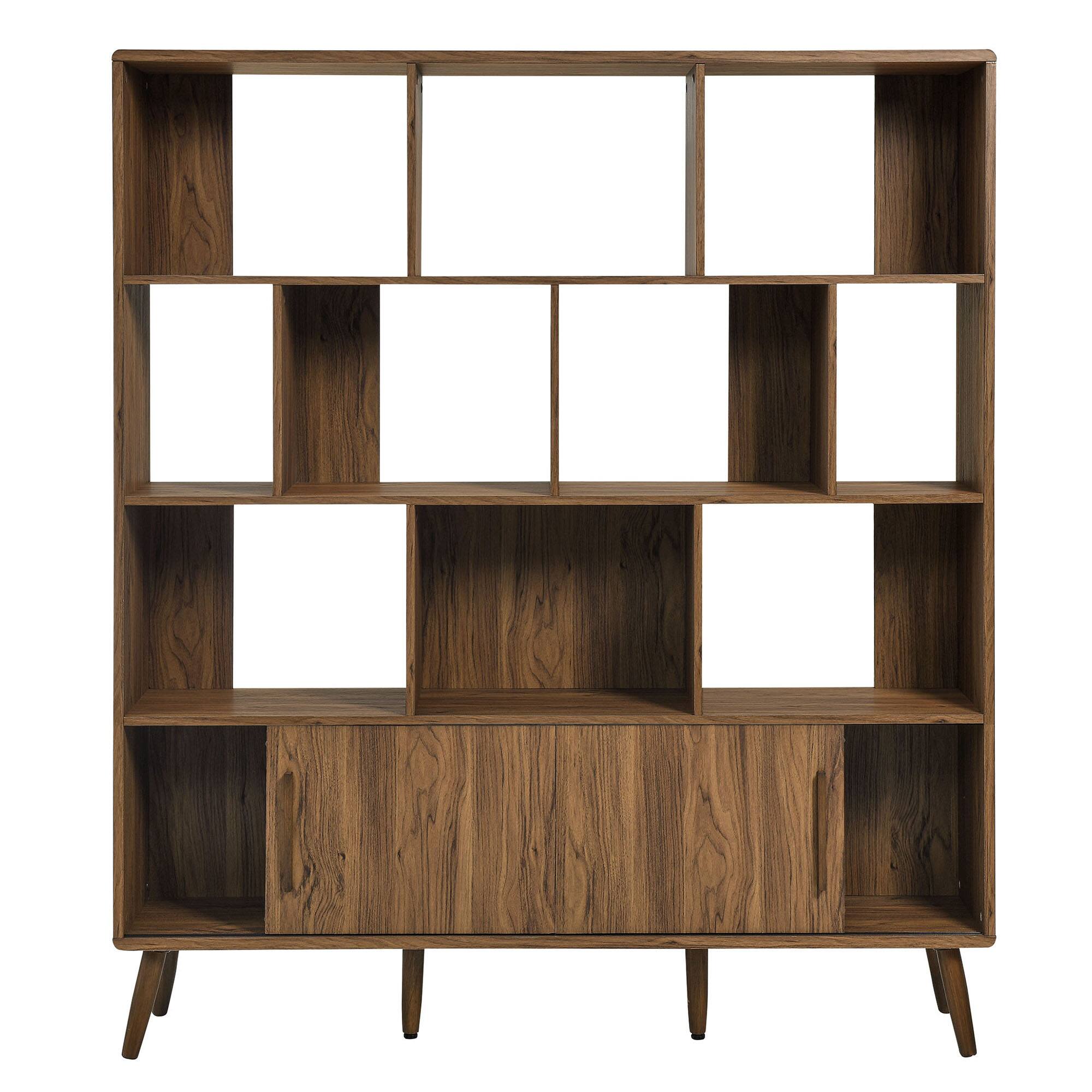 Alt View 4. Modway - Transmit 59" Bookcase with Sliding Doors by Modway - Walnut.