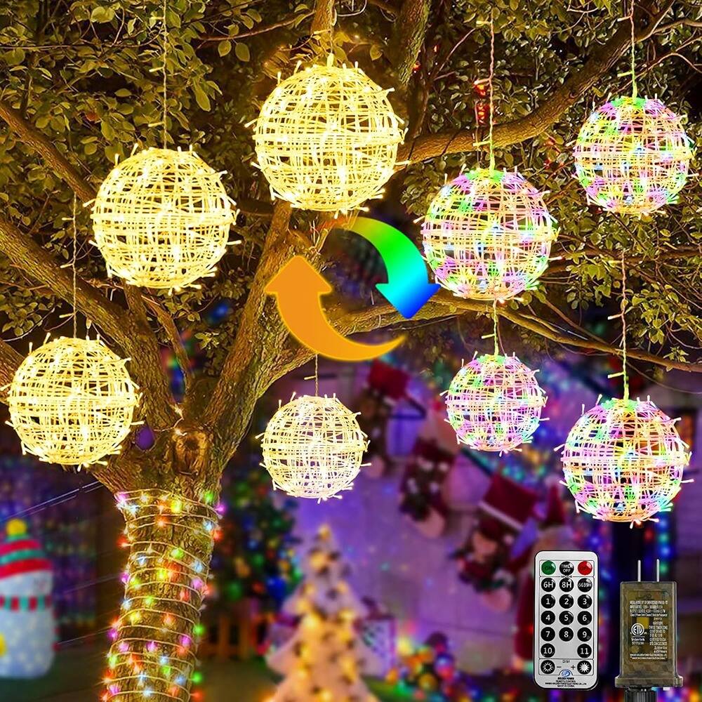 Front. RTMB - 4-Pack 7.87" Color-Changing Light Balls, Remote & Timer, Outdoor/Indoor - color: Warm White & Colorful Size: 7.87inch.