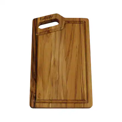 Front. EcoDecors - EcoDecors 10"x6" Teak Cutting Board with Juice Groove & Corner Handle - Natural Edge Grain Teak.