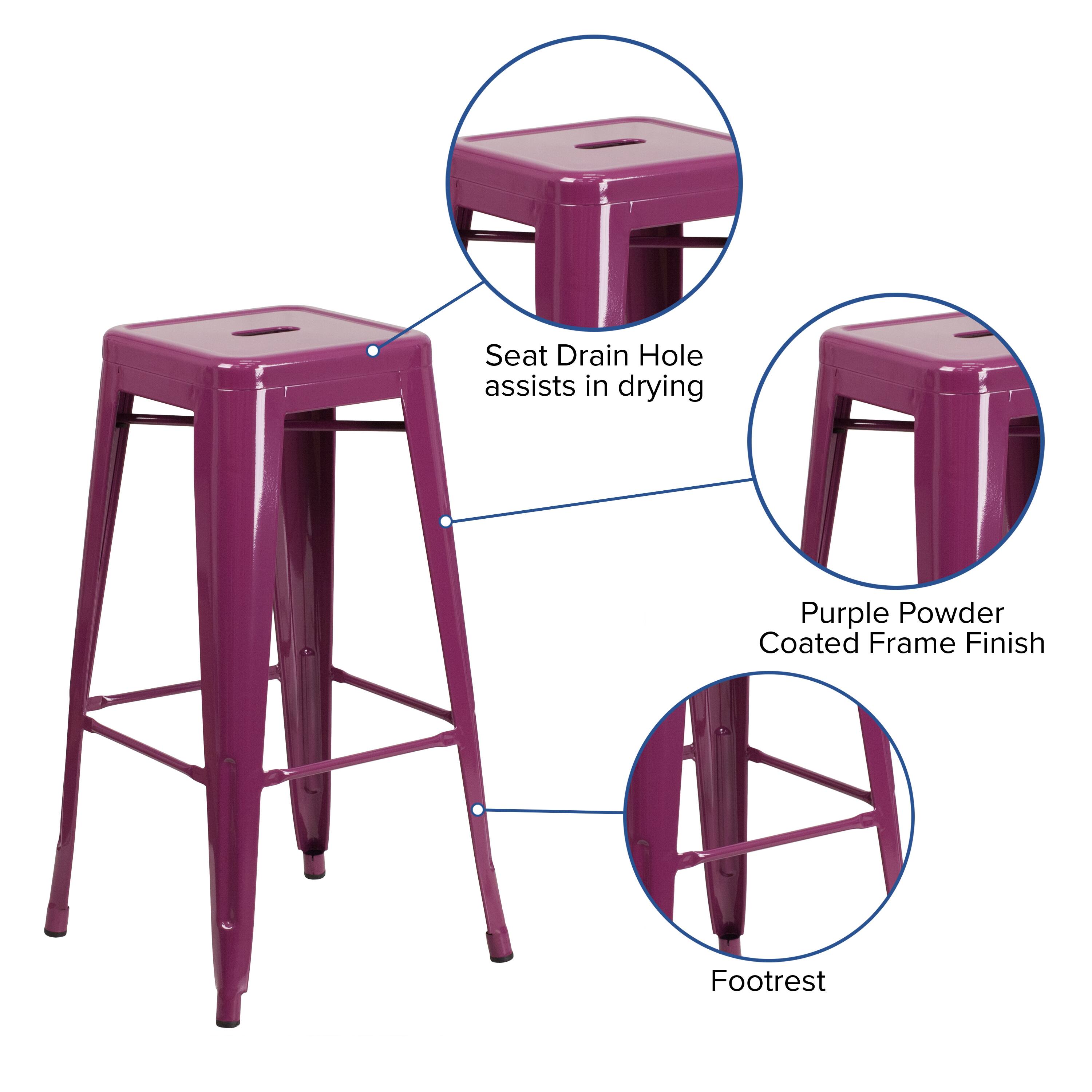 Seat Drain Hole assists in drying  
Purple Powder Coated Frame Finish  
Footrest