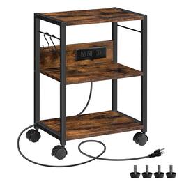 Dazzling Pops - Industrial Printer Cart, 3-Tier Mobile Printer Stand, Rolling Cart with 2 AC Outlets and 2 USB Ports, Home - Rustic Brown