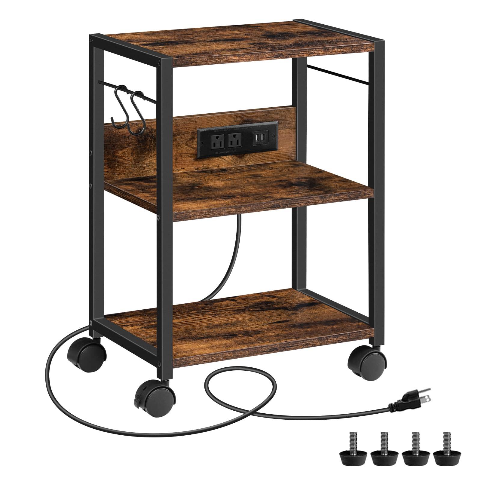 Front. Dazzling Pops - Industrial Printer Cart, 3-Tier Mobile Printer Stand, Rolling Cart with 2 AC Outlets and 2 USB Ports, Home ... - Rustic Brown.