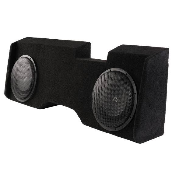 Left. NVX - BOOST Box Custom Fit 12" 800W RMS Loaded Sealed Subwoofer Enclosure for 2014-2018 Chevrolet Silverado and GMC Sierra - Black.