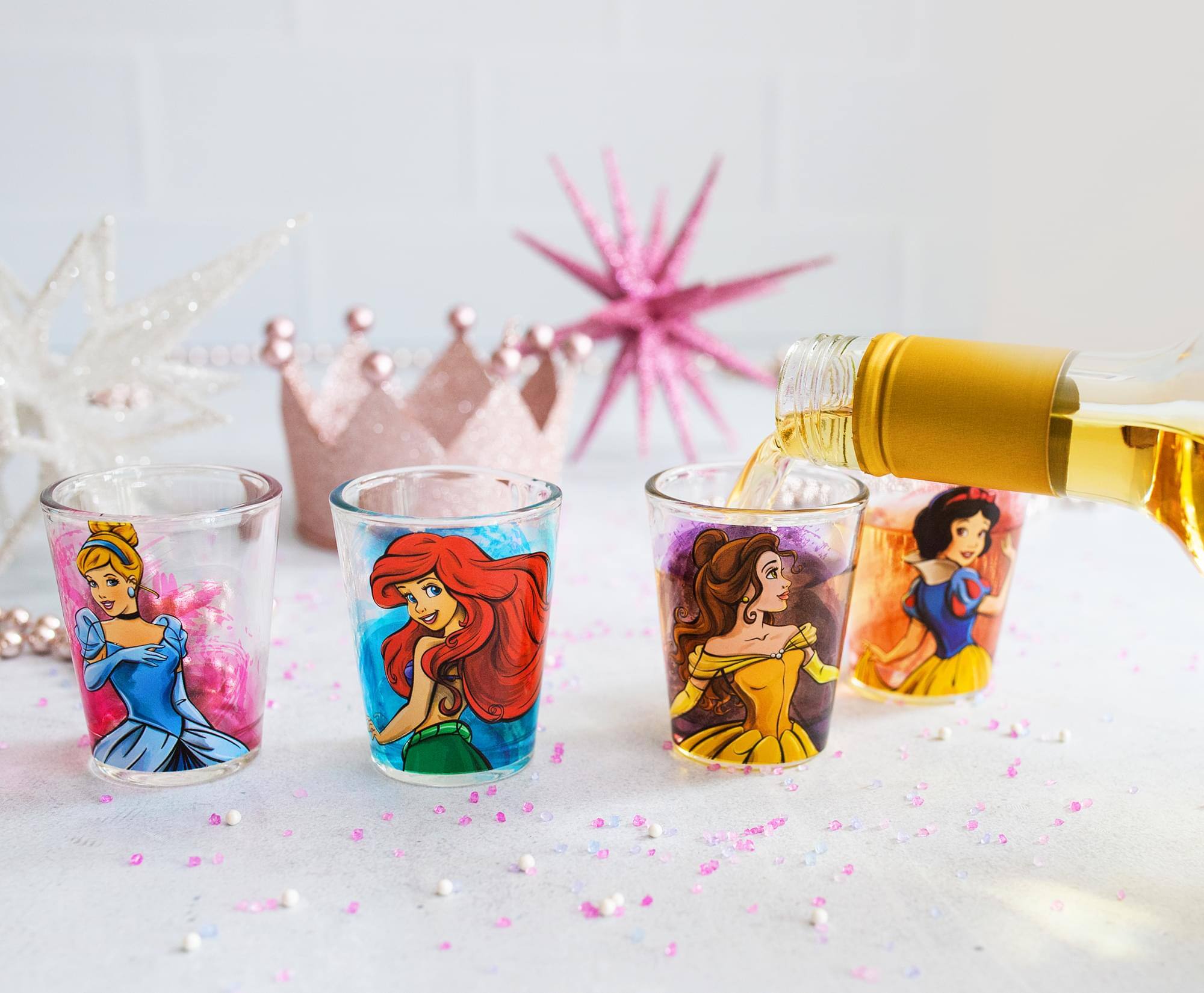 Alt View 2. Silver Buffalo - Disney Princess Portraits 2-Ounce Mini Shot Glasses | Set of 4 - Yellow.