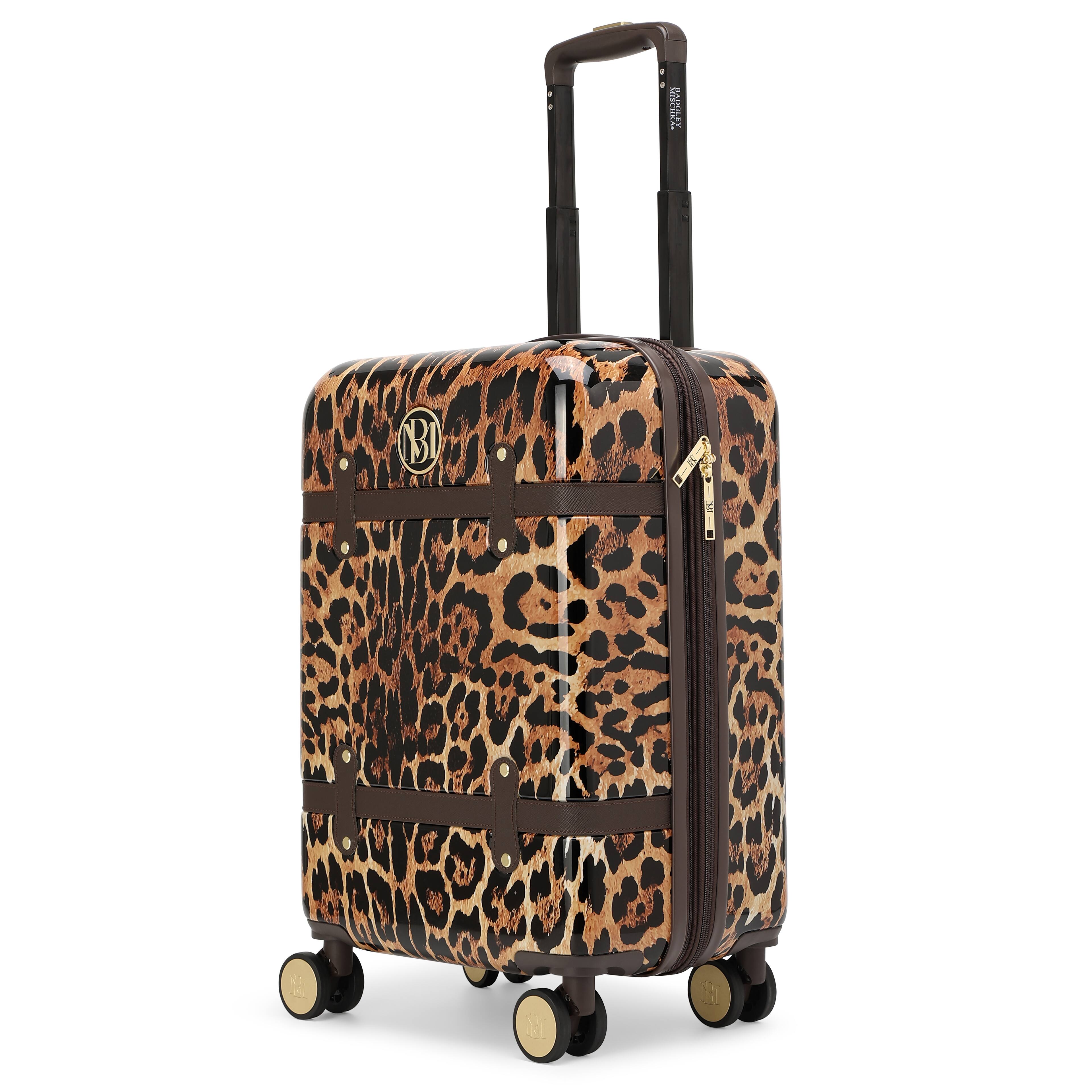 Front. Badgley Mischka - BADGLEY MISCHKA Leopard Lux Expandable Retro 20" Carry-on Suitcase - Leopard.