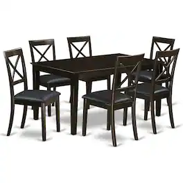 East West Furniture - 7 PC Dining room set for 6-Table and 6 Dining Chairs with Leather - Cappuccino