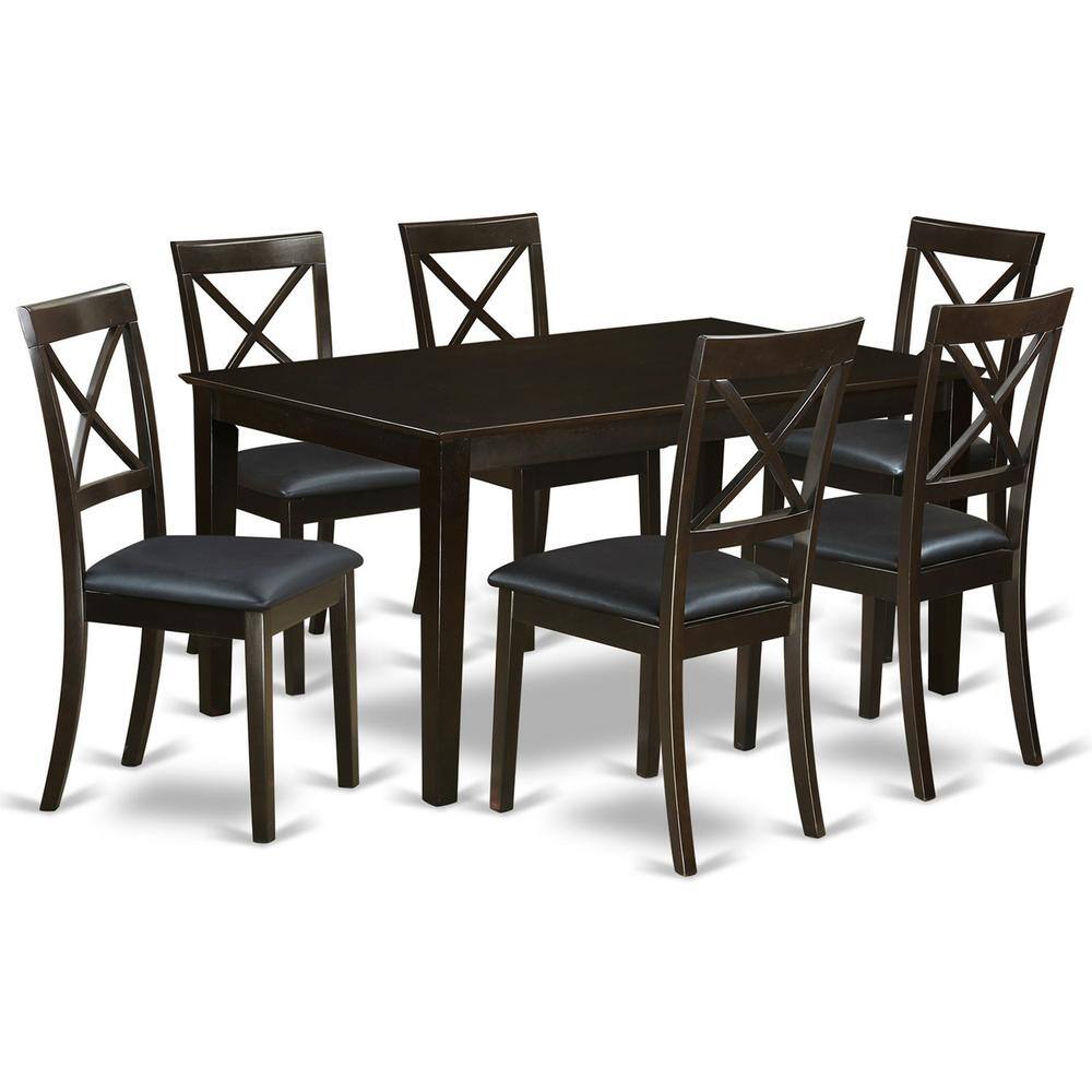 Front. East West Furniture - 7 PC Dining room set for 6-Table and 6 Dining Chairs with Leather - Cappuccino.