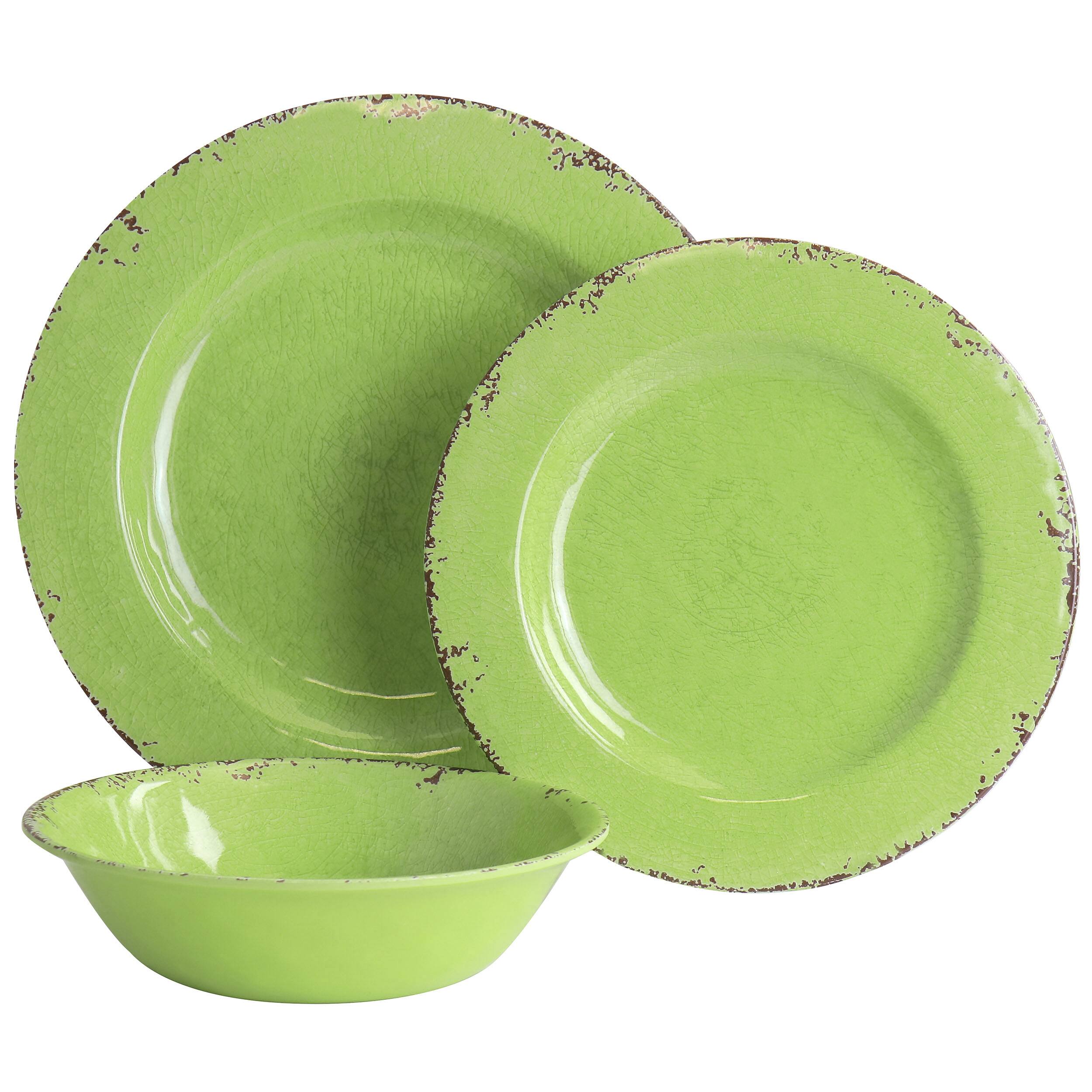 Alt View 1. Gibson - Gibson Mauna 12 Piece Melamine Dinnerware Set in Crackle Green - Light Green.