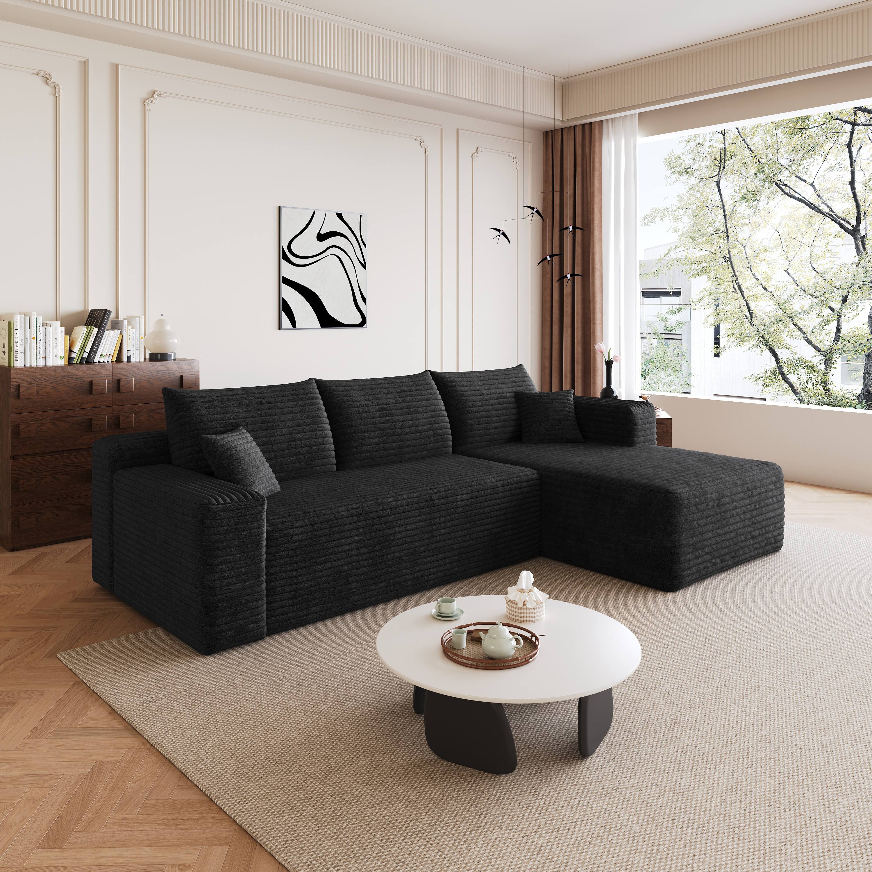 Alt View 5. Meqiodas - 95" Sectional Sofa with L-Shape Lounge,Soft Corduroy Modular Couch for Living Room, Deep Seat Corner Couch, No Assembly - Black.