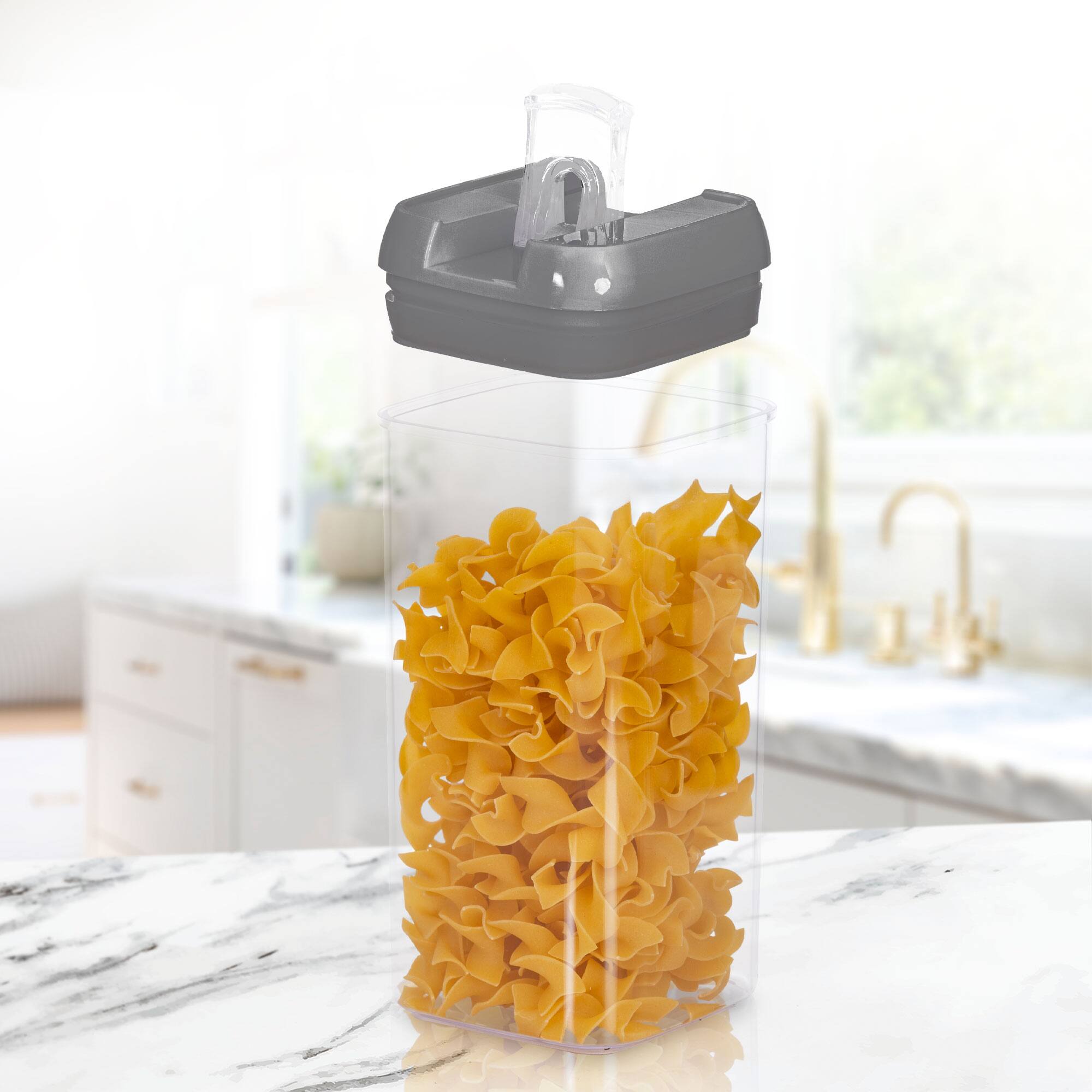 Back. Cheer Collection - 7-Piece Airtight Pantry Food Storage Container Set with Mixed Sizes, Flip-Top Lids & Reusable Labels - Grey.