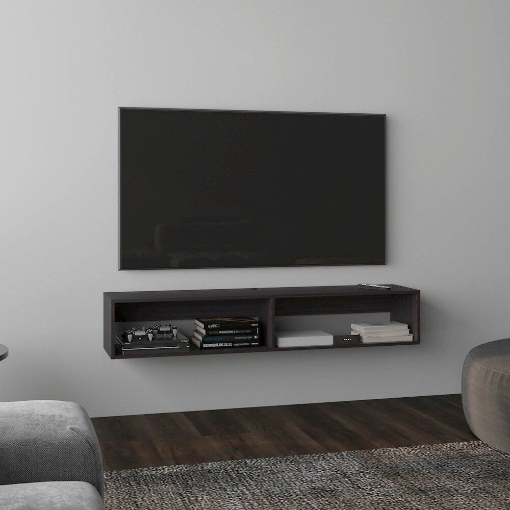Alt View 2. TuHome - Eco Floating 59" Wide Tv Stand Dark Walnut MDF - Brown.