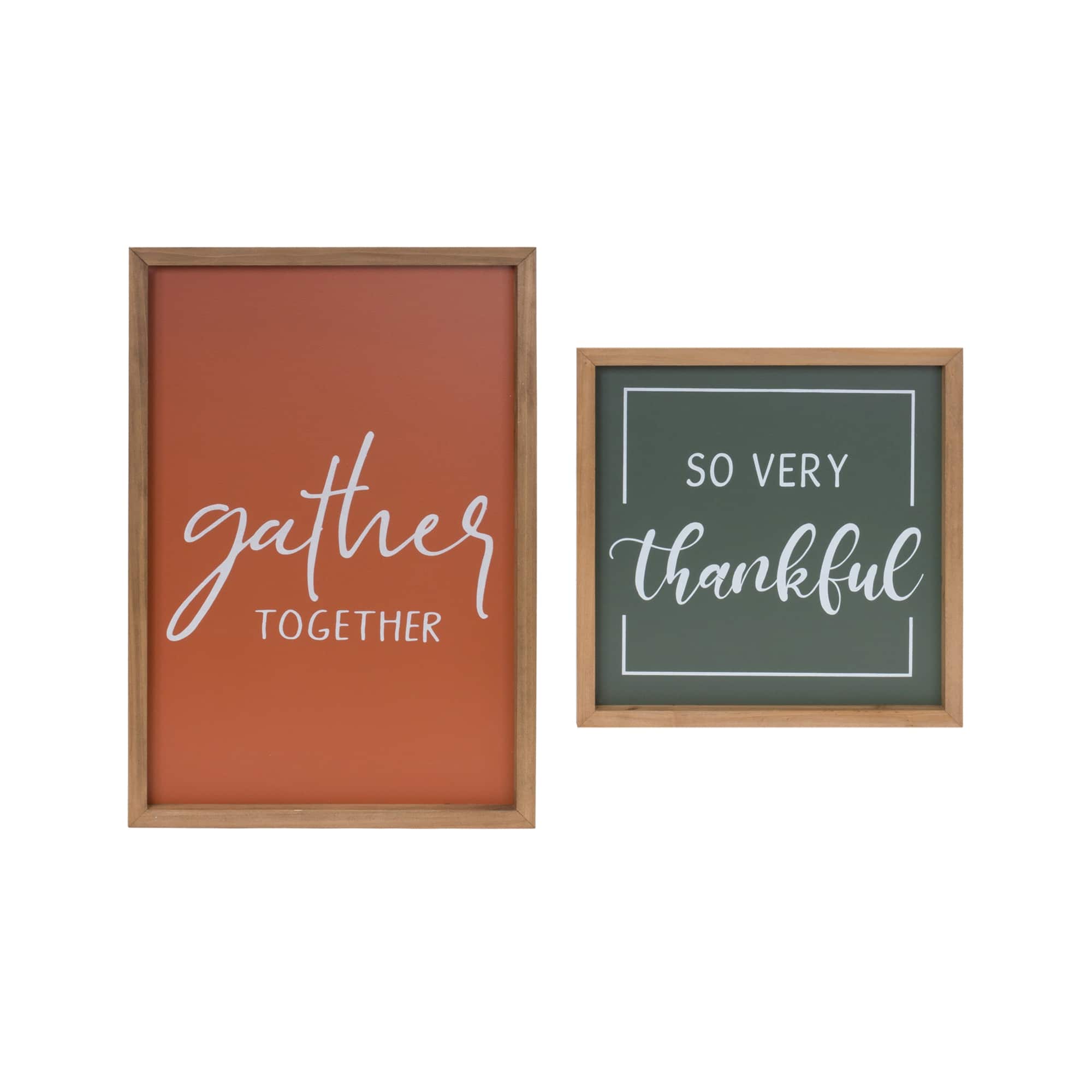 BreeBe - Gather and Thankful Sentiment Sign (Set of 2) - Green, Orange