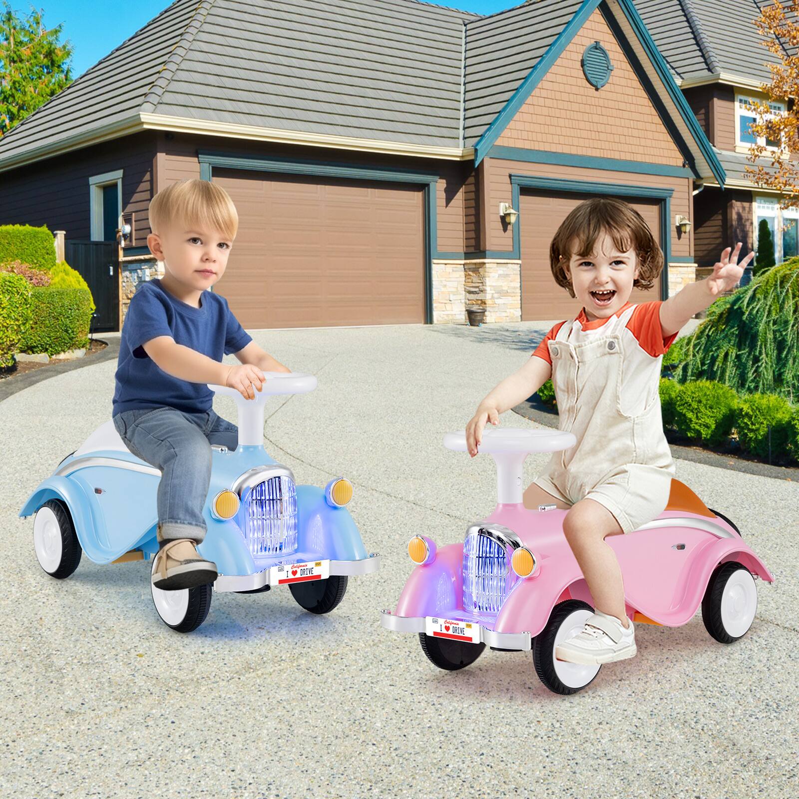 Alt View 3. Gymax - Gymax Kids Ride on Push Car w/ Steering Wheel Horn & Light Under Seat Storage Pink - Pink.