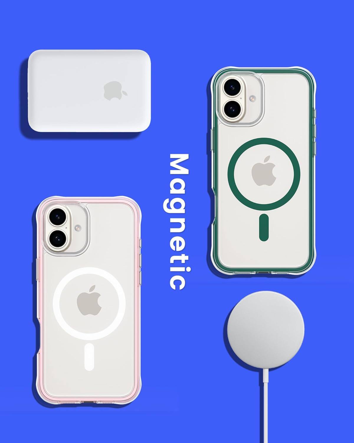 Alt View 6. Ornarto - ORNARTO Air Case for iPhone 16 Plus Clear, Compatible with MagSafe, Military-Grade Drop Protection Cover-Green - Green.