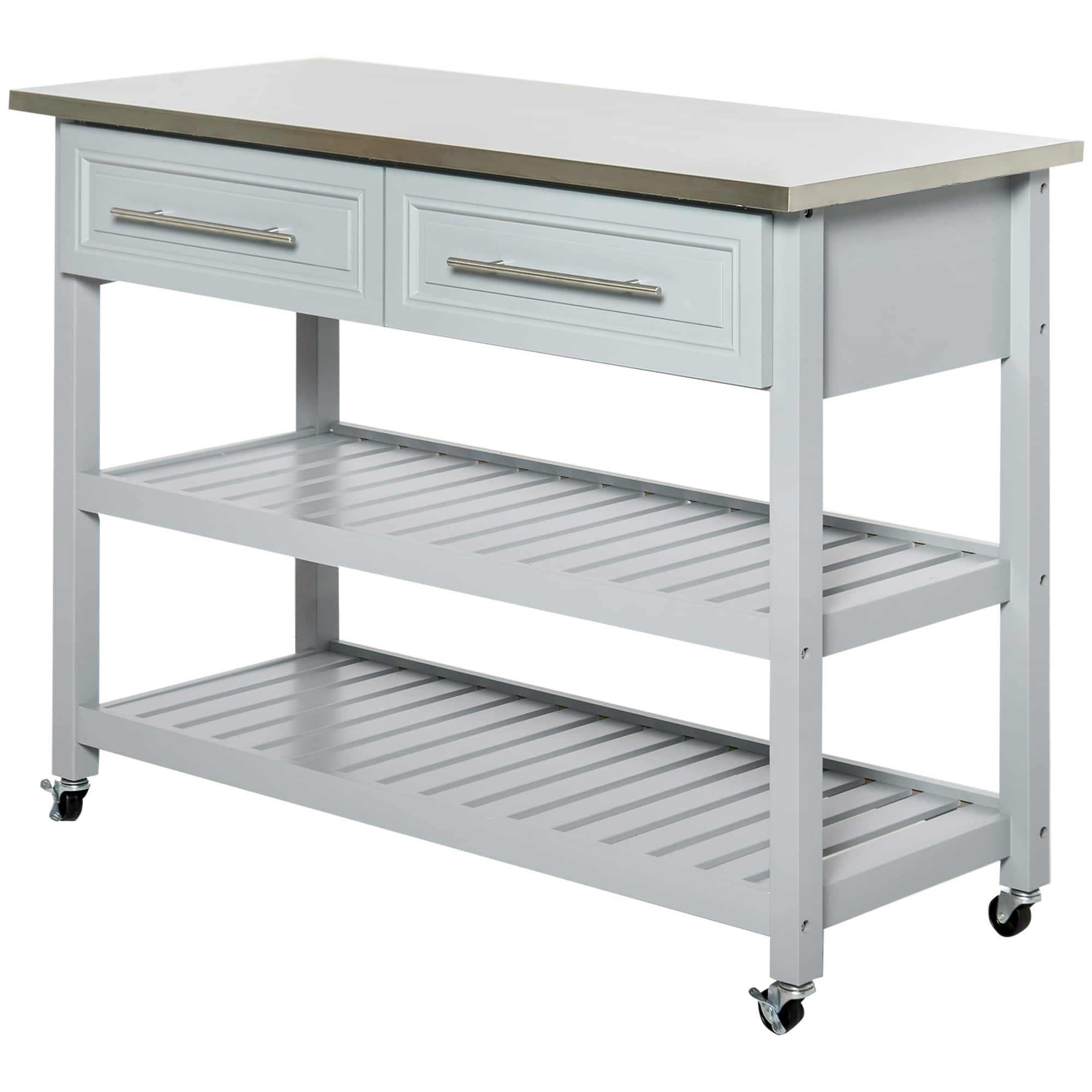 Homcom - Island with Stainless Steel Top, Traditional Kitchen Island with Storage - Gray