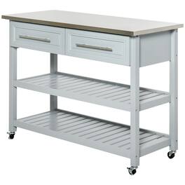 Homcom - Island with Stainless Steel Top, Traditional Kitchen Island with Storage - Gray