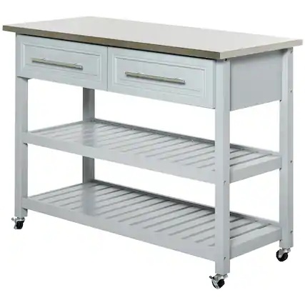 Front. Homcom - Island with Stainless Steel Top, Traditional Kitchen Island with Storage - Grey.