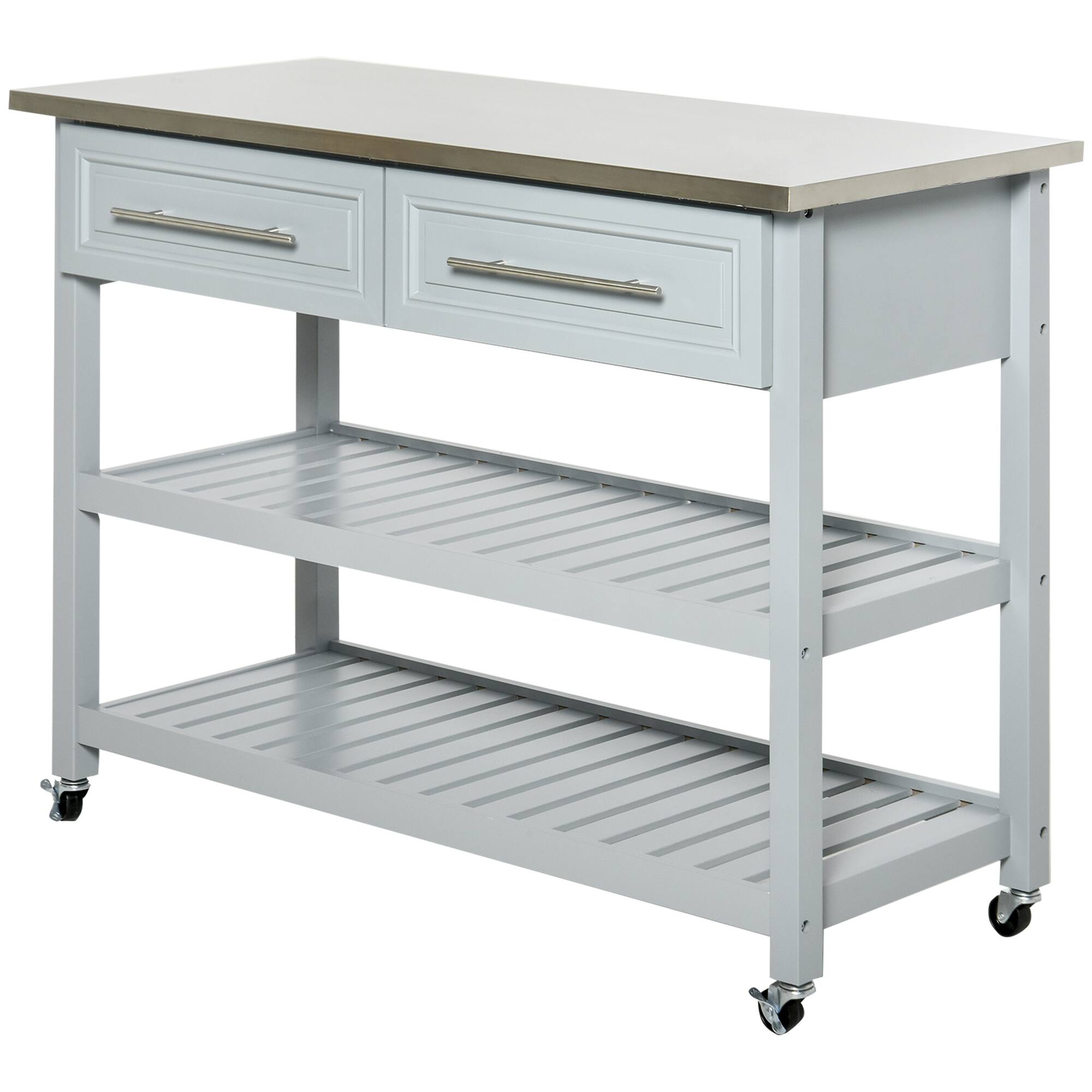 Front. Homcom - Island with Stainless Steel Top, Traditional Kitchen Island with Storage - Grey.