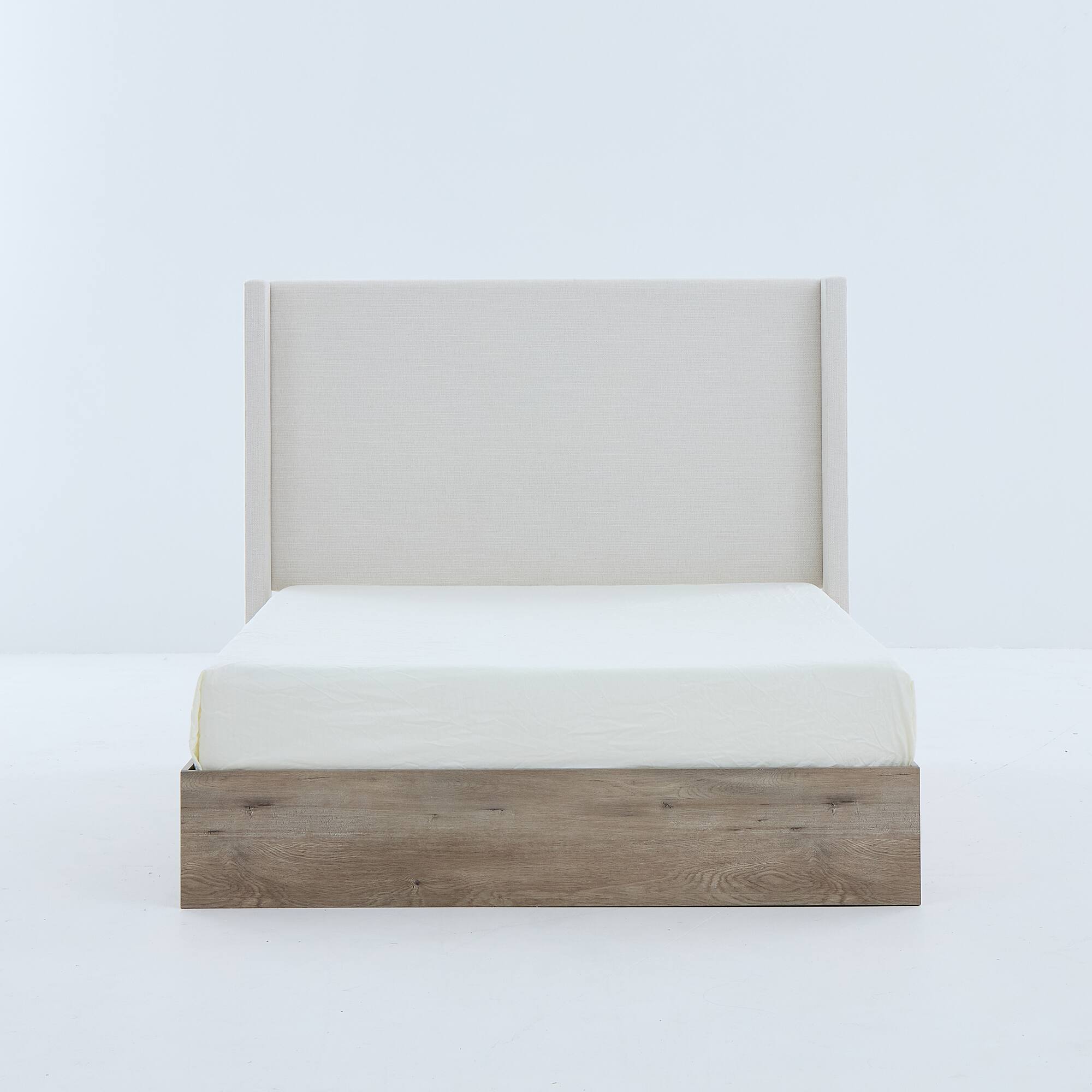 Alt View 6. Spaco - Spaco Queen Size Bed, Upholstered Wingback Bed, 54 Inch Headboard, Ivory Chenille, Modern Farmhouse Design for Bedroom - Grey+Oak.