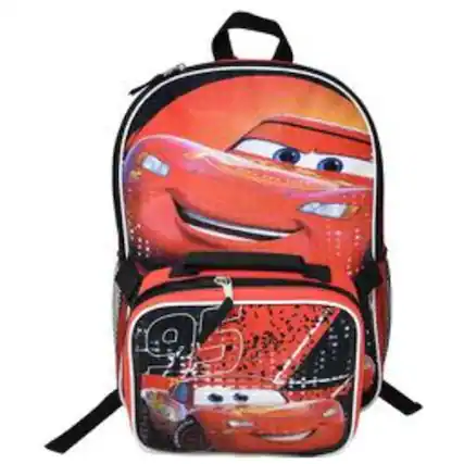 Front. Disney - Disney Cars Lighting McQueen 16" Backpack for School with Rectangular Lunch Bag, for Kids - Assorted Pre-Pack.
