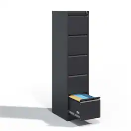 HTUTWOO - 5 Drawer Metal Vertical File Cabinet with Lock – Office Home Steel Vertical File Cabinet for A4 Legal/Letter Size - Black