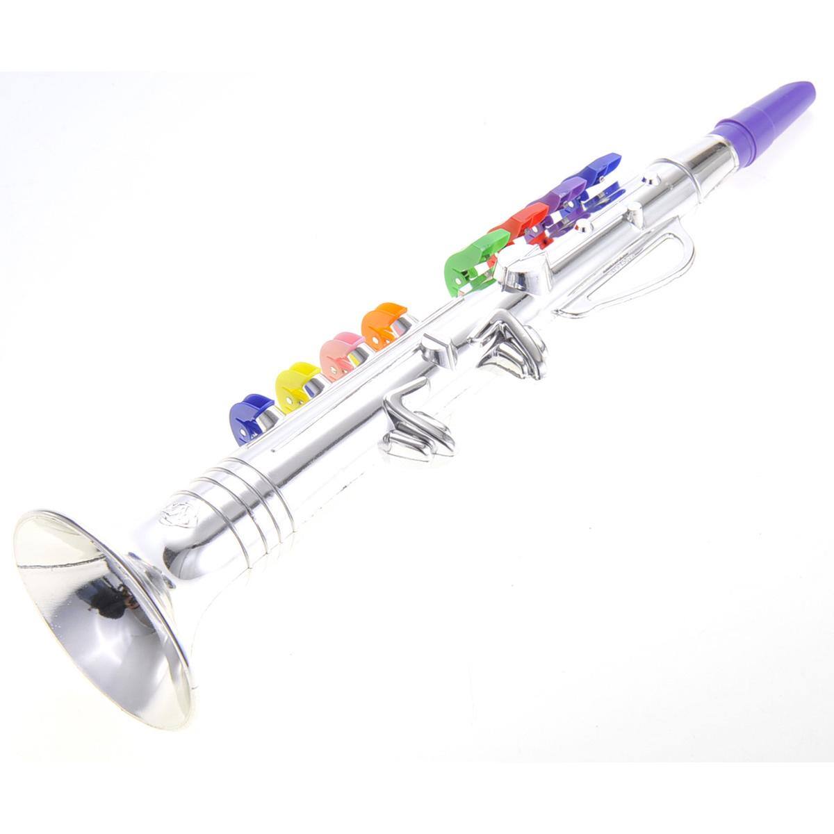 Left. JuzToys - Kids Clarinet Toy Musical Wind Instruments Plastic 8 Rhythms Metallic Golden Saxophone for Kids Early Educational Toy - Silver.