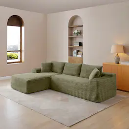 Anysun - 95" Rabbit Hair Modular Cloud Sofa - Left L-Shape, Recliner, Minimalist Sleeper & Deep Seat for Living Room - Green